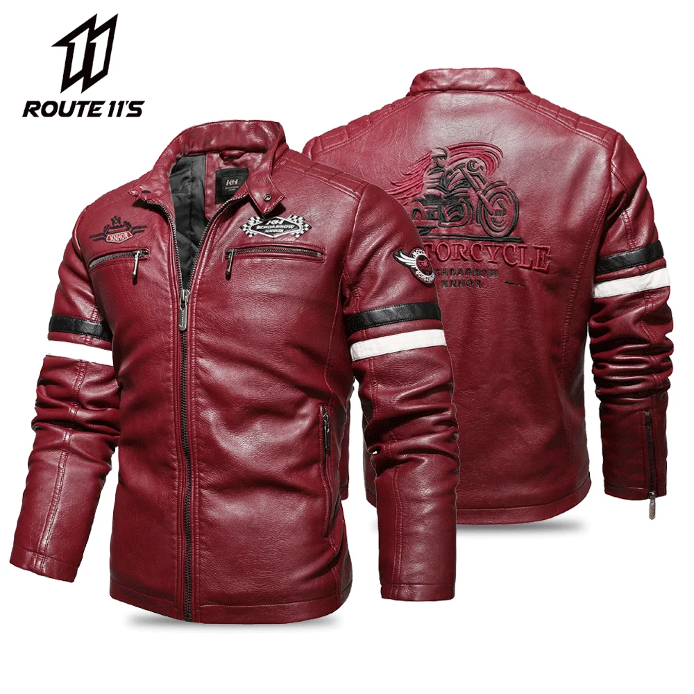 Motorcycle Jacket Leather Men's Brand Moto Leather Jacket Coat Men Handsome Washed Embroidery Biker PU Male Jaqueta Men