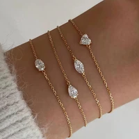 Bracelet solitaire en diamant Moissanite pour femmes, coupe poire/Marquise/coeur, plaqué argent S925, chaîne de poignet en or 18 carats avec certificat 2
