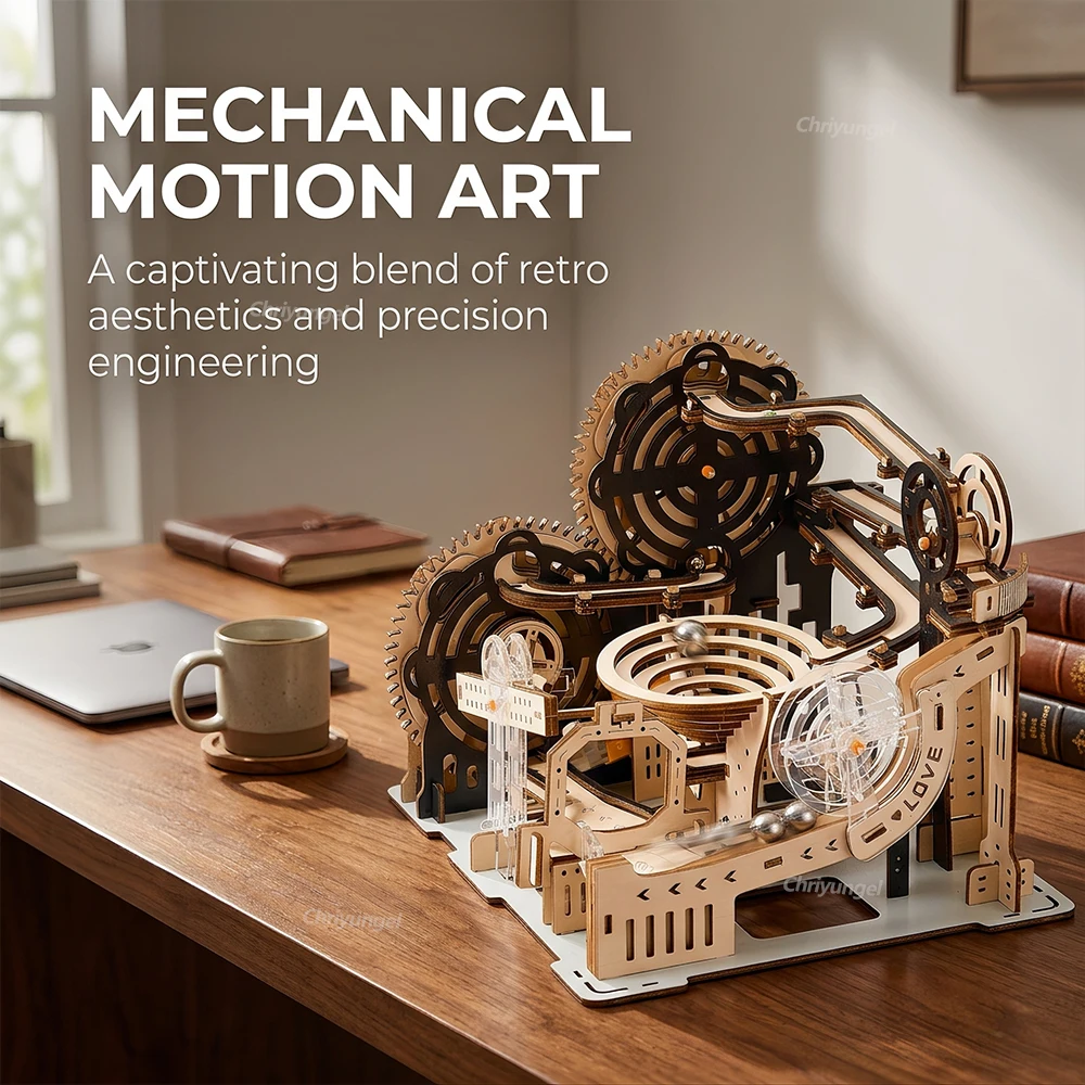 3D Wooden Puzzle Marble Run Set - DIY Mechanical Building Kit & Educational Toy