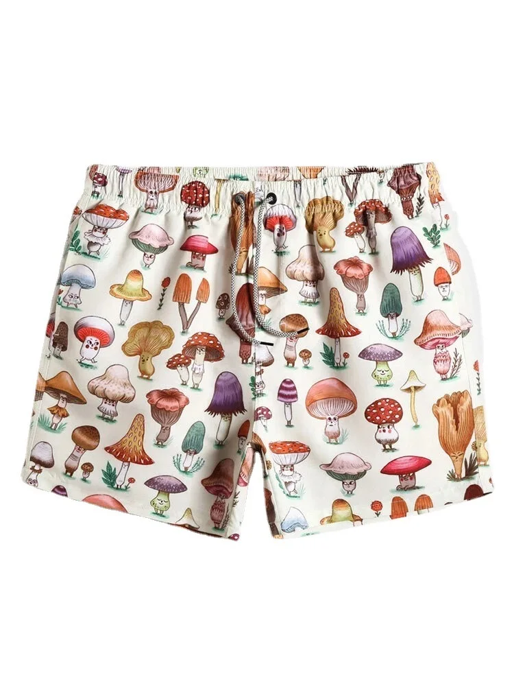 Summer Men Hawaiian Shirts Lapel Chest Pocket Short Sleeve Colorful Element Mushroom Pattern Print Button Up Casual Shirt casual short sleeved shirt,short sleeved shirt,hawaiian shirt