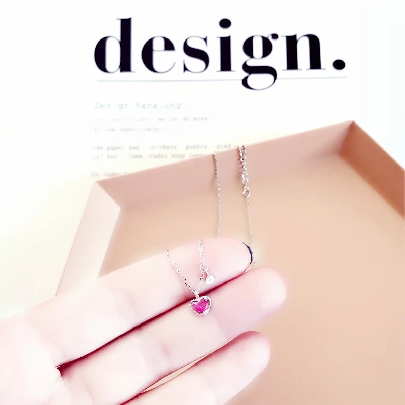 Clavicle Chain Short Girl Heart Retro Red Gift Silver Color Necklace For Women Fashion Jewelry Party Birthday Gift SNE071