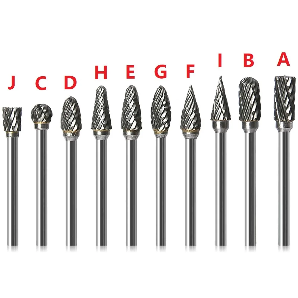 10 Types Tungsten Steel Solid Carbide Burrs Drill Bits Rotary Tool Diamond Grinding Woodworking Cutters Abrasive Milling Cutter 3 pack tire bit multi sizes tire repair carbide burr drill bit tire patches plug cutters wire cutter reamer drill