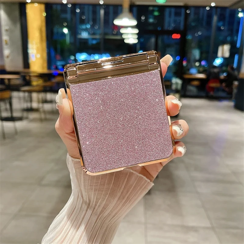 Glitter PU Leather Grain Electroplated Hinge Phone Case For Huawei P50 Pocket PocketS Diamond Blingbling Camera protection Cover