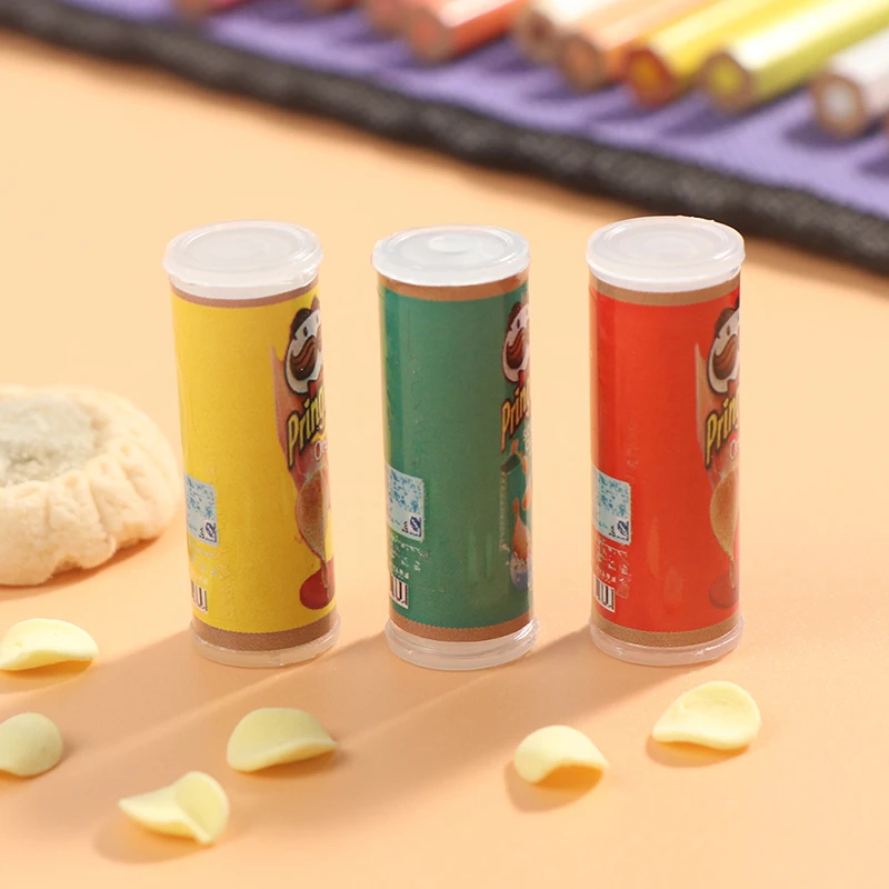1 set/3 pcs 1:12 Dollhouse Miniature Food Potato Chips BottlesMini Simulation Potato Chips Bottle Dolls Kitchen Food Toys 4