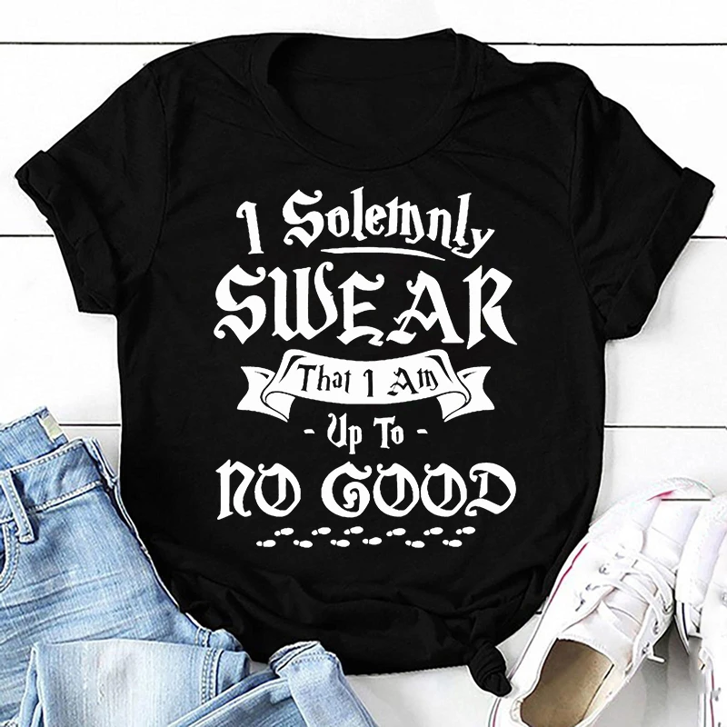 Playful I Solemnly Swear That I Am Up To No Good Graphic Tee - Unisex Summer Casual T-Shirt