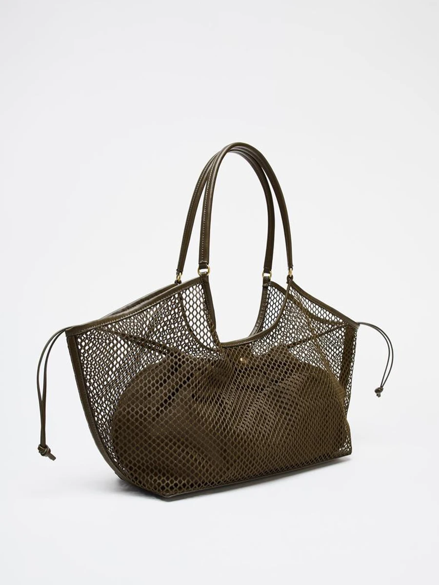 Women Large Capacity Mesh Beach Travel Shoulder Bag Casual Shopper Totes  Beach Toy Storage Bag Ladies Handbag Net Bag