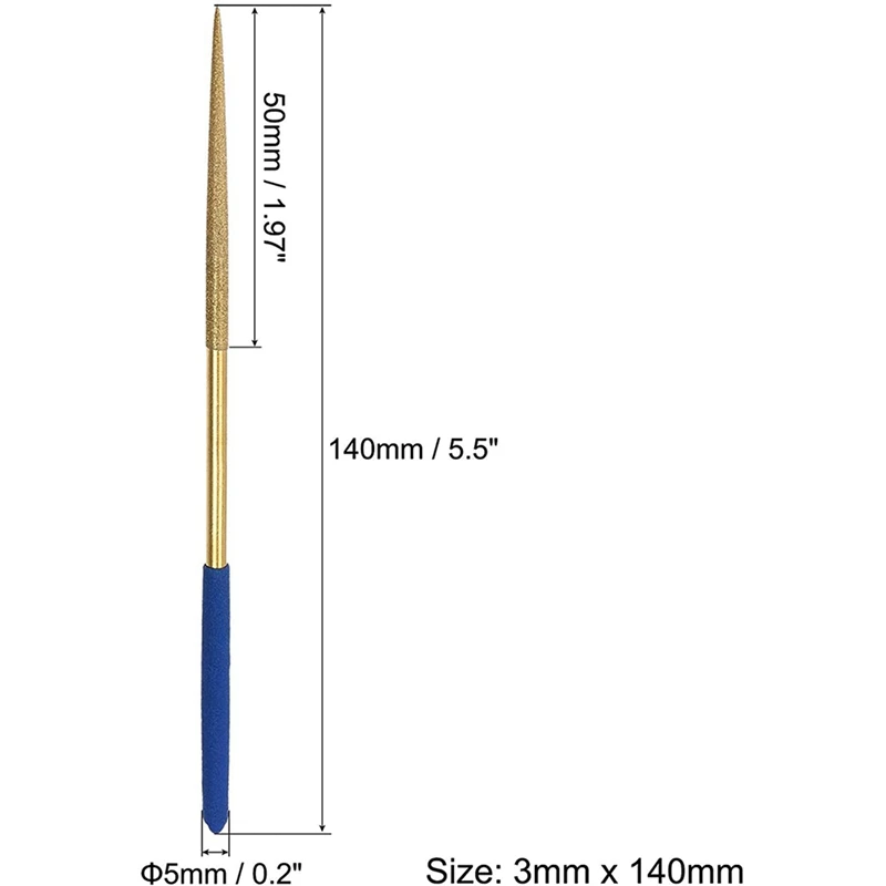 다이아몬드 바늘 파일 세트, 라운드 파일, 티타늄 코팅 도구, 금속 나무 돌 유리, 3mm x 140mm, 20 개