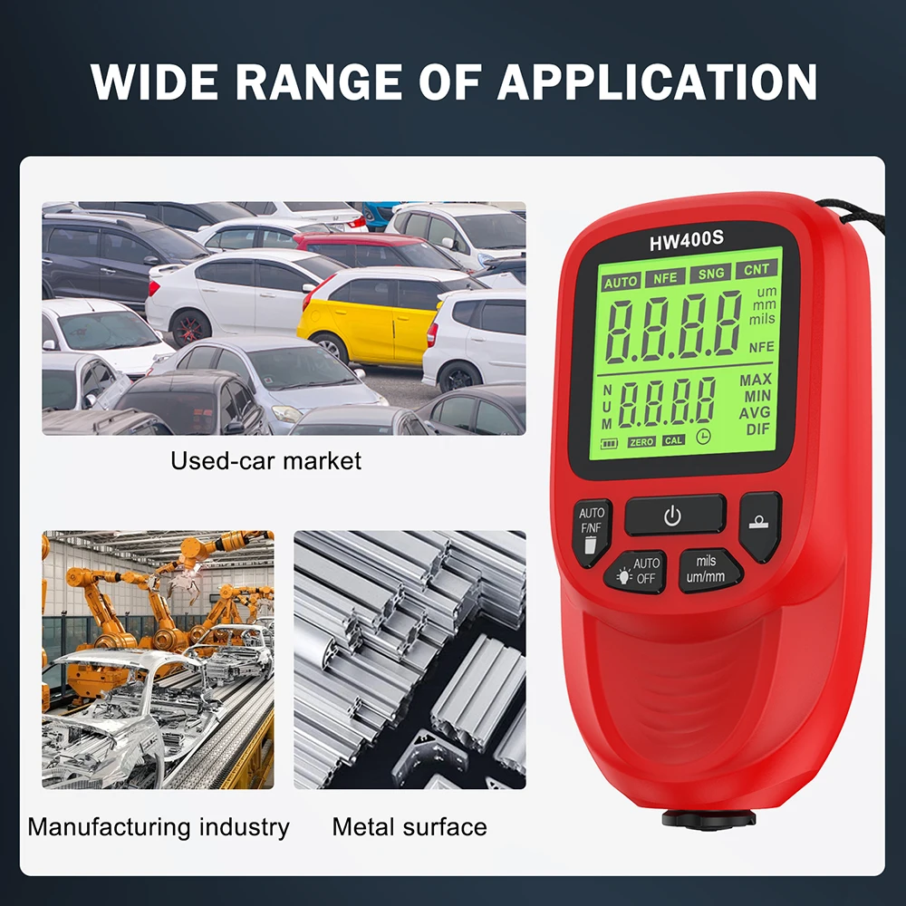 HW-400S/HW-300PRO Coating Thickness Gauge 0.1micron/0-2000 Car Paint Film Thickness Tester Measuring DFT Measuring Meter paint coating meter paint thickness gauge thickness gauge