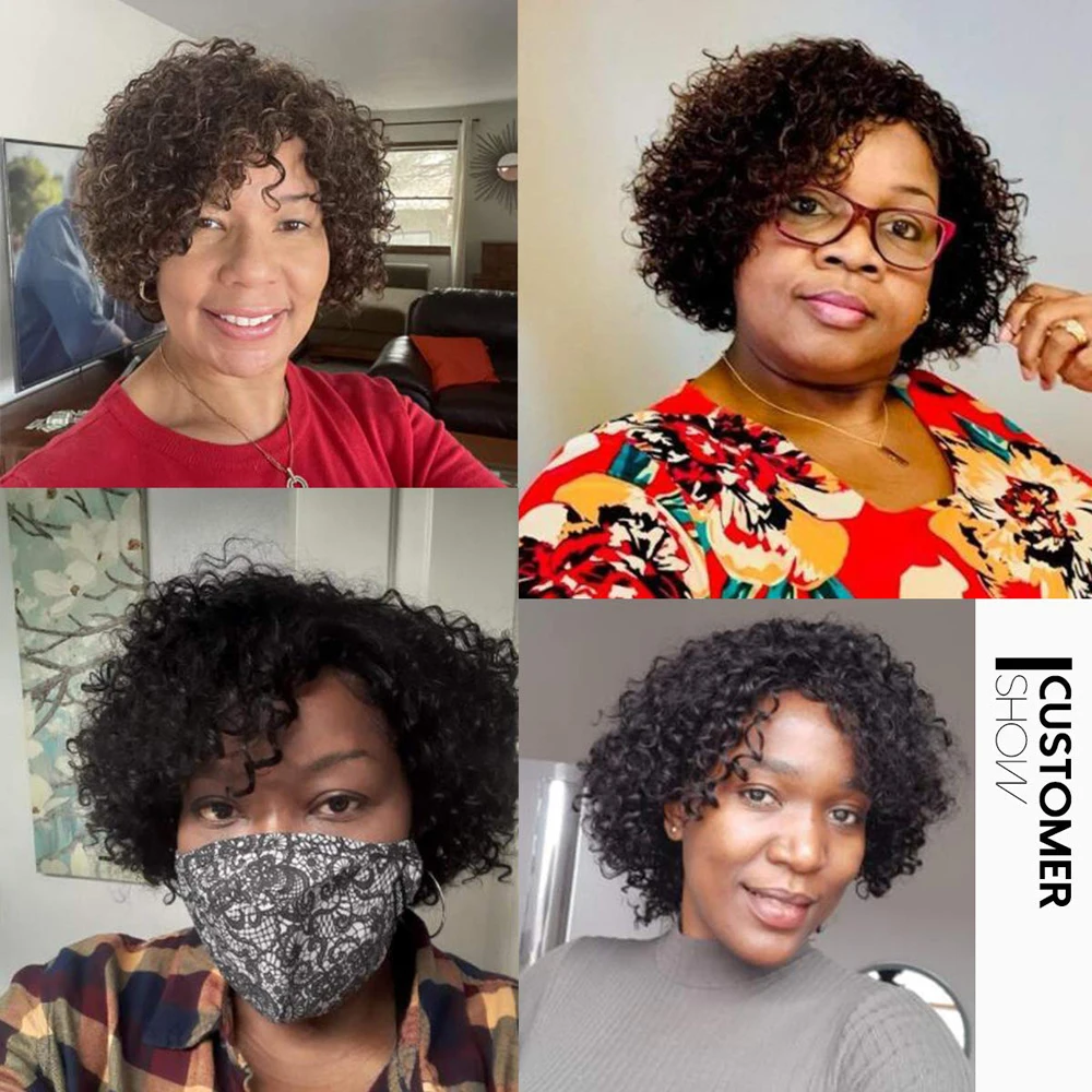 Short Kinky Curly Human Hair Bundles Natural Black Curly Bundles With Closure Brazilian Remy Hair Weaves 3 With Closure