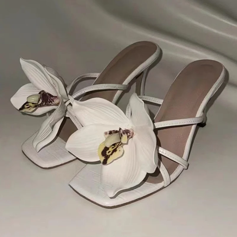 

Open Toe Flower Slippers Strappy Hollow Summer Casual Mules Square Toe Slip On Slingback Comfort Rubber Shoes 2024 New Fashion