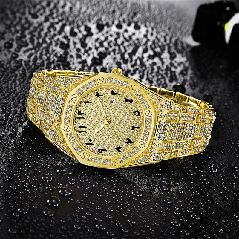 COOL Brand Watches For Male Fashion Alloy Band Hip Hop Diamond Date Quartz Luxury Watch sss Supply Relojes Lujo Marcas Men 2024