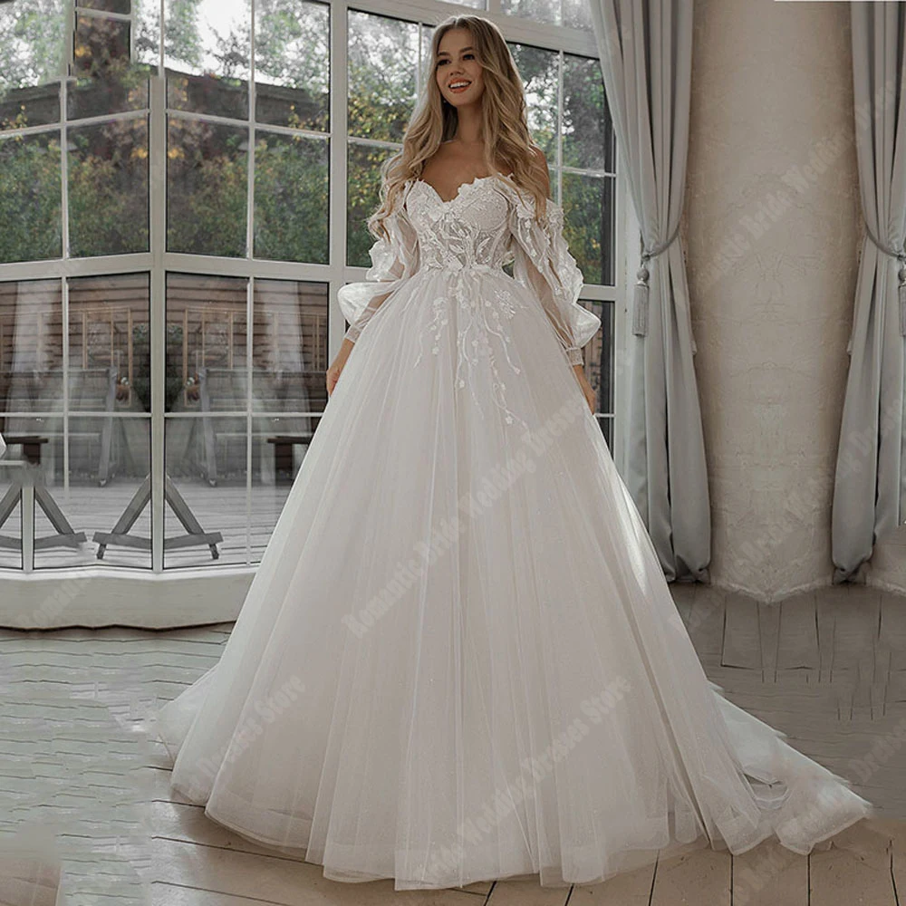 

Elegant Sweetheart Collar Women Wedding Dresses Bright Tulle Bridal Gowns Mopping Length Lace Princess 2024 Vestidos De Novias