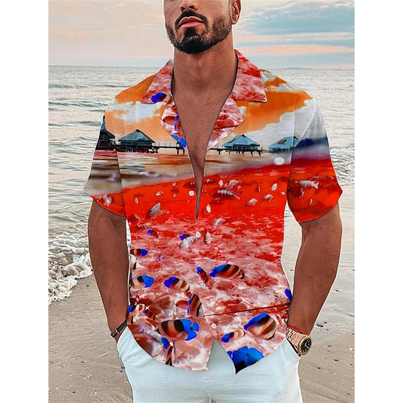 thumbnail image 1 of Camisas hawaianas con estampado 3D de peces marinos para hombre, camisas de verano de manga corta con botones hacia abajo, ropa de playa para hombre, 1 of 5