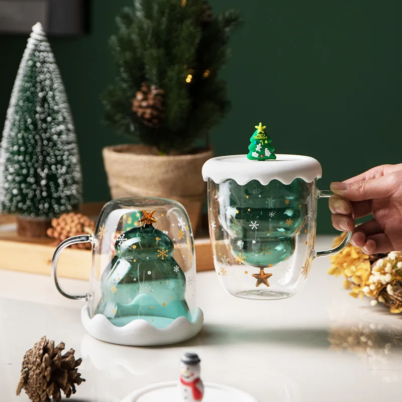 

Christmas Wish cup Instagram cartoon double cup cute gift with cover water cup household double glass