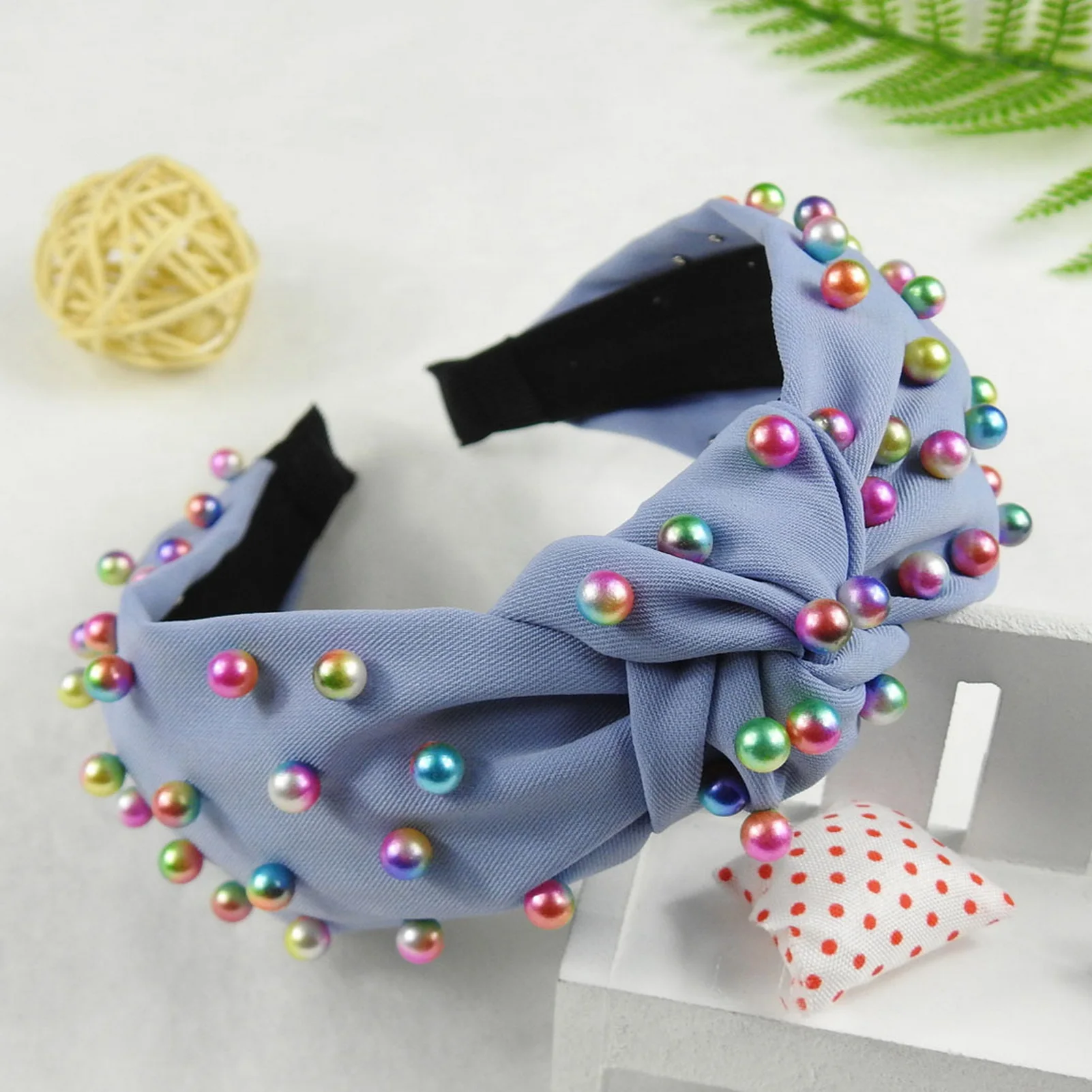 Lady Headband Wide Band Colorful Faux Pearl Headbands Women Wide Band Knot Embellished Elastic Hairband Hair Accessories