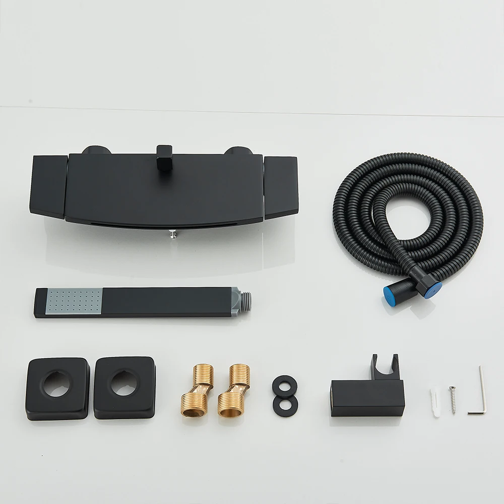 Black Waterfall Bathtub Shower Faucets Wall Mount Shower With Handheld Shower Mixer Tap Faucets Hot Cold Bath Shower Tap 6