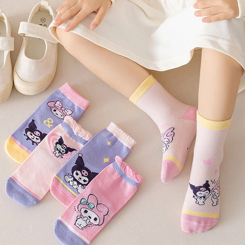 

5Pcs Kawaii Sanrio Anime Socks Cute Kuromi My Melody Sweat Absorption Middle Cylinder Cartoon Cotton Socks Gifts for Children