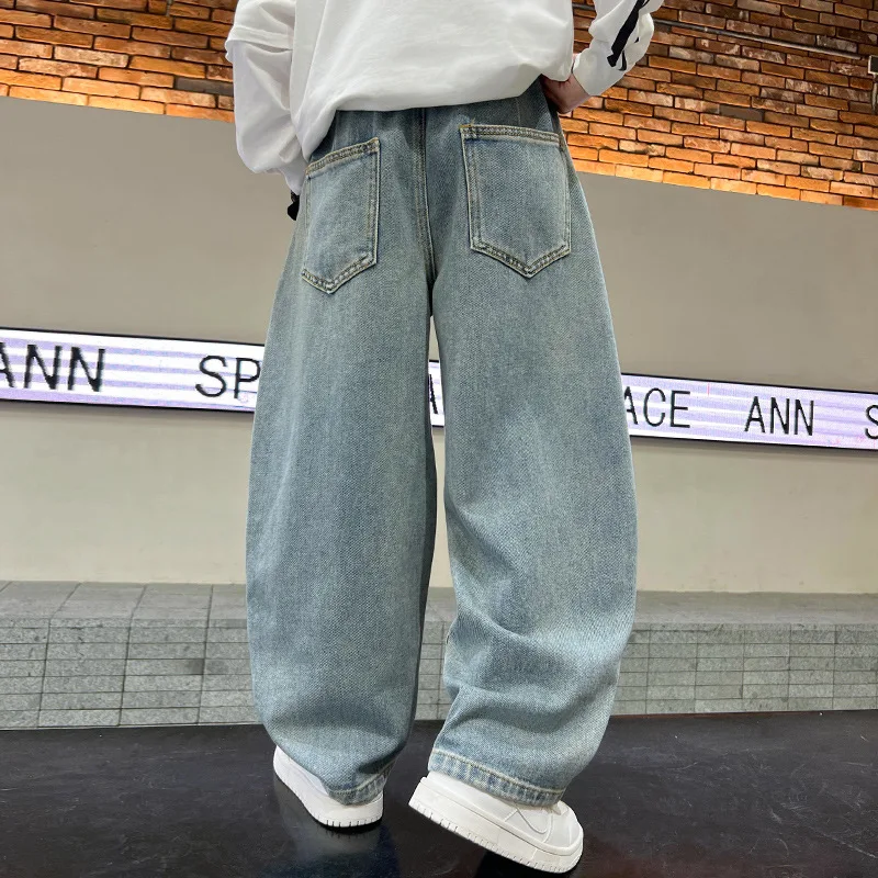  Teens Boys Trendy Cool Jeans Spring Autumn Style 2026 New Streetwear Children Loose Straight Denim Trousers 3