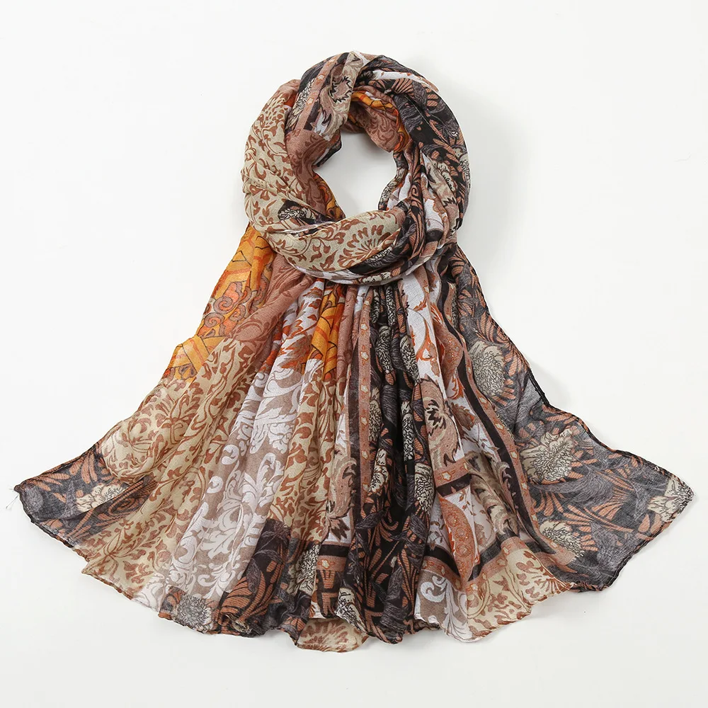 

Vintage Ethnic Print Balinese Scarf Women Muslim Hijab Headscarf Lightweight Viscose Cotton Thin Shawl 180x90CM