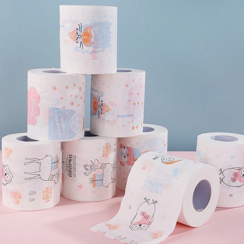 Christmas Toilet Paper Printed Toilet Tissue Paper, 12 Rolls, 155 Sheets per Roll, Novelty Paper Funny Gift