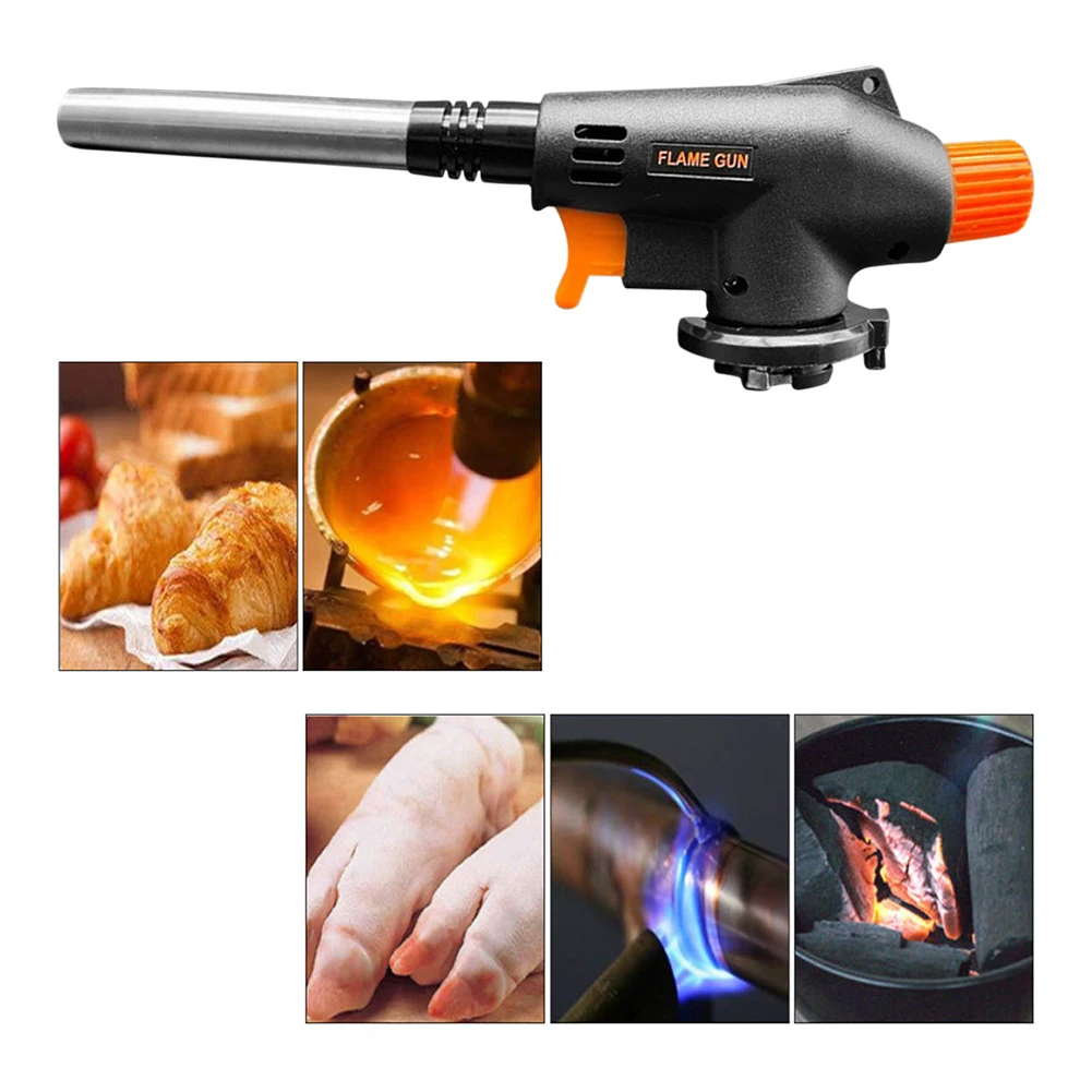 Butane Torch Head Flame Torch Gun AutoIgnition 1300℃ Charcoal & Campfire Torch Lighter for Outdoor Camping BBQ Picnic Hiking