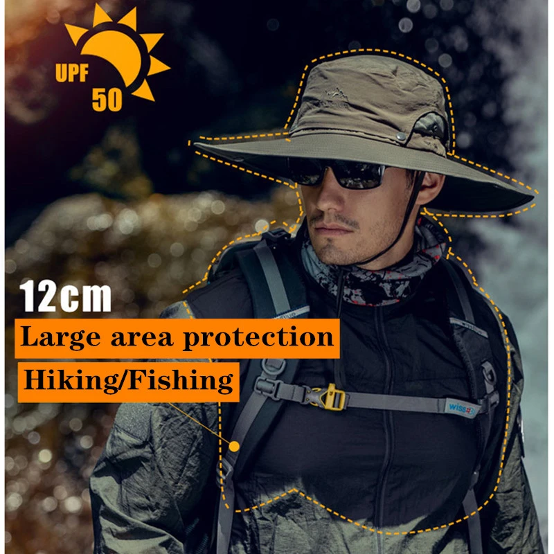 

New Fishing Hat Strong fabric UPF 50 Waterproof Anti UV Sun Protection Big edge Detachable Breathable Outdoor Men Hiking boonie