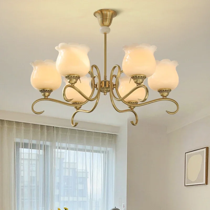 

Mingyu French Medieval Suzuki Living Room Pendant Light American Simple Modern Bedroom Study Cream Restaurant All Copper