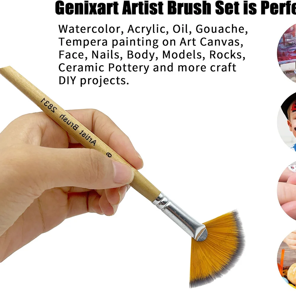 5pcs Artist Fan Paint Brushes Set- Soft Anti-Shedding Nylon Hair Wood Handle Paint Brush Set for Acrylic Watercolor Oil 4