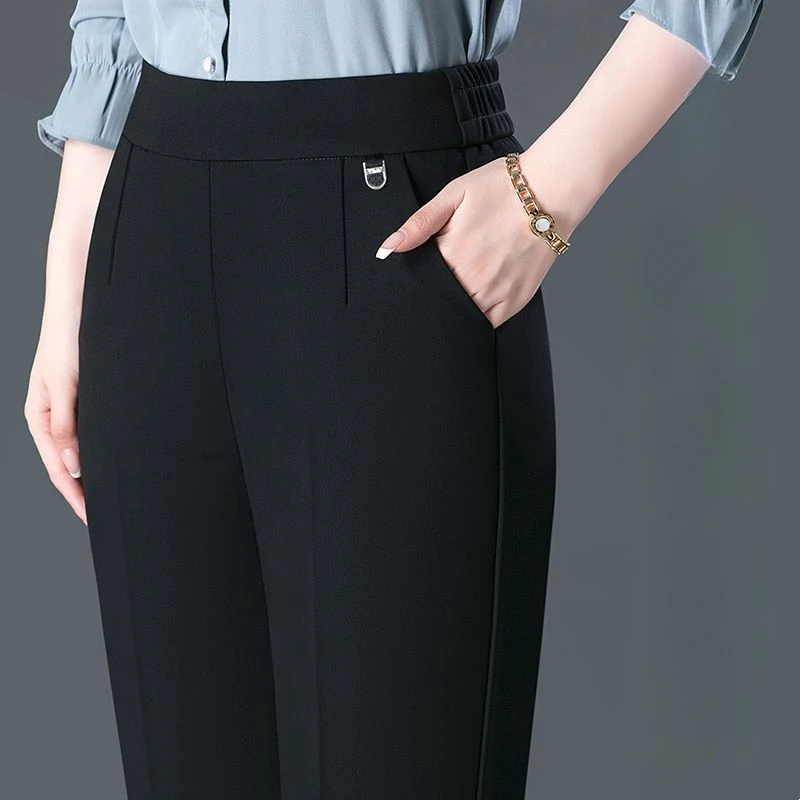 Temperament Casual Autumn Winter Plus Velvet Thicken Pants New Women Solid Pockets Elastic High Waist Fashion Straight Trousers 6