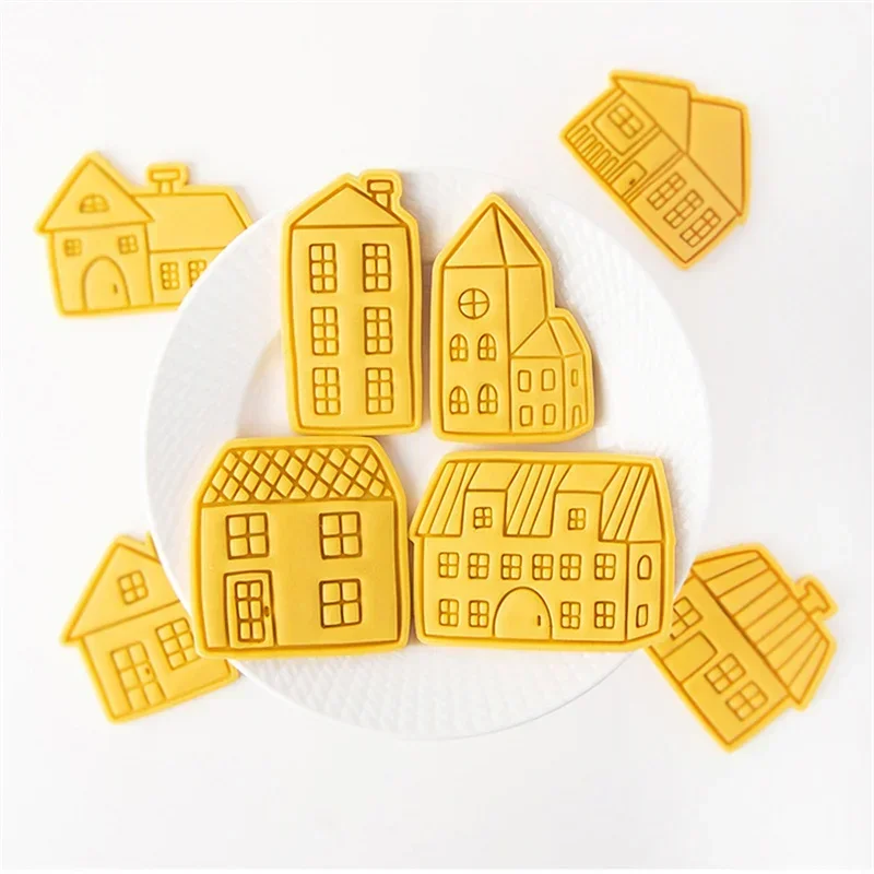 Christmas Villa Cookie Cutter Cartoon Gingerbread House Biscuit Fondant Embosser Stamps Mold DIY Cake Decoration Baking Tool cookie cutter baking mold cookie mould baking decorating tools cookie maker press kit