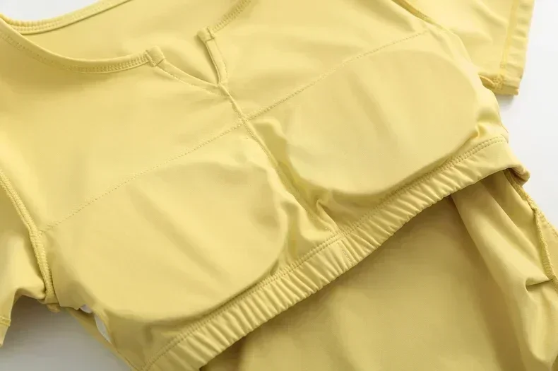 Lemon Women V Neck Comfortable Elastic Fitness Running Short Sleeve With Chest Pad Yoga Clothes Sports Tight Tops Spring Summer