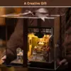 Robotime DIY Wooden Dollhouse Set  NO.17 Coffee Model Building Set with Accessories and LED Model Kit for Adult and Children 3