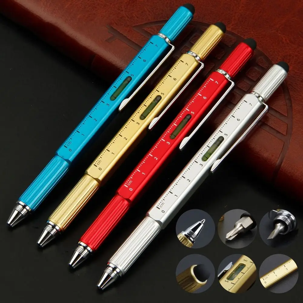 

6 in 1 Metal High Quality Multi-function Ballpoint Pen with Measure Technical Ruler Screwdriver Touch Screen Stylus Spirit Level