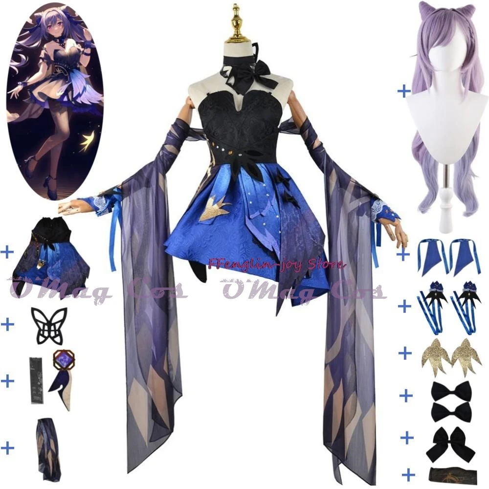 

Anime Game Genshin Impact Keqing Kequeen Cosplay Costume Wig Liyue Qixing Opulent Splendor Sexy Dress Halloween Role Play Suit