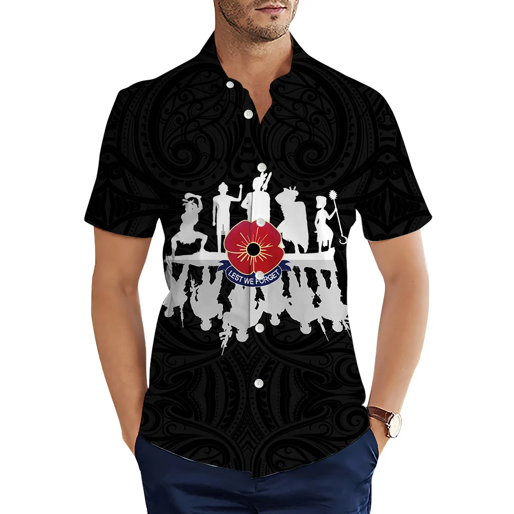 

HX Anzac Day Men's Shirts Last We Forget Splicing 3D Printed Casual Shirt Summer Shirts for Men Clothing Camisas