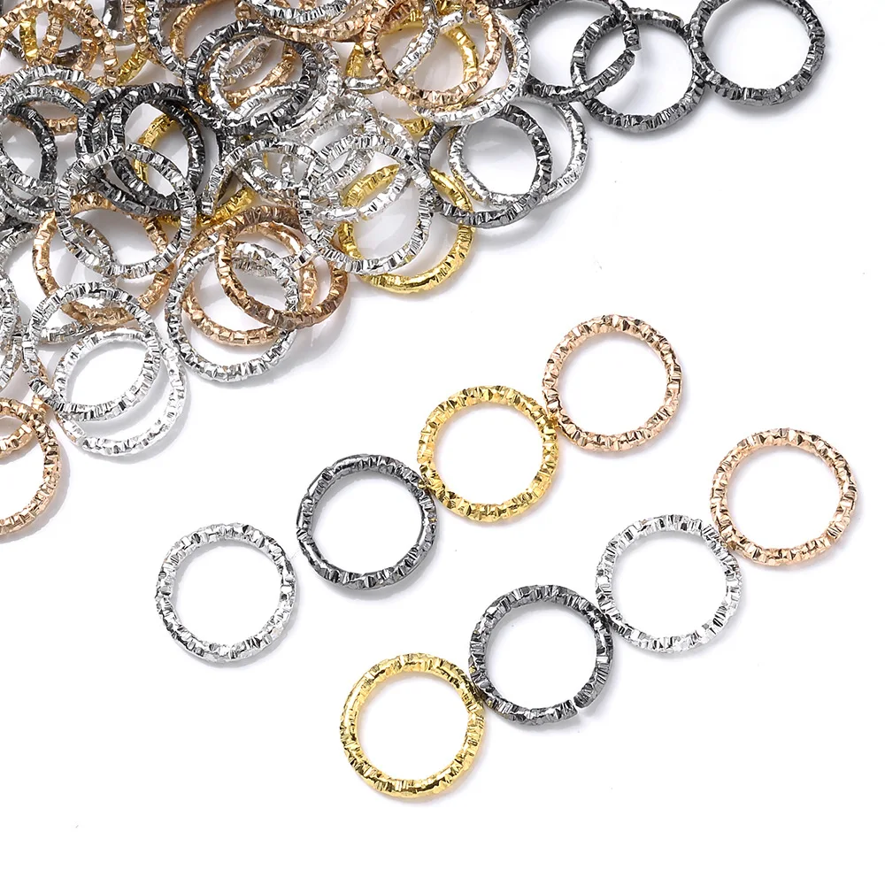 50Pcs/lot Gold Color  Embossing Jump Rings Sparkling Buckle Metal Connectors Rings For DIY Jewelry Making Accessories
