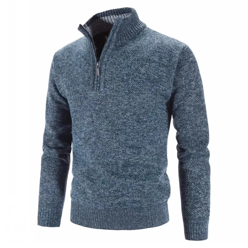 Autumn Winter Thick Knitted Sweater Men Pullovers Solid Color Zipper Mock Neck Slim Fit Knit Pullovers Men Causal Sweater Man 3
