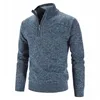 Autumn Winter Thick Knitted Sweater Men Pullovers Solid Color Zipper Mock Neck Slim Fit Knit Pullovers Men Causal Sweater Man 3