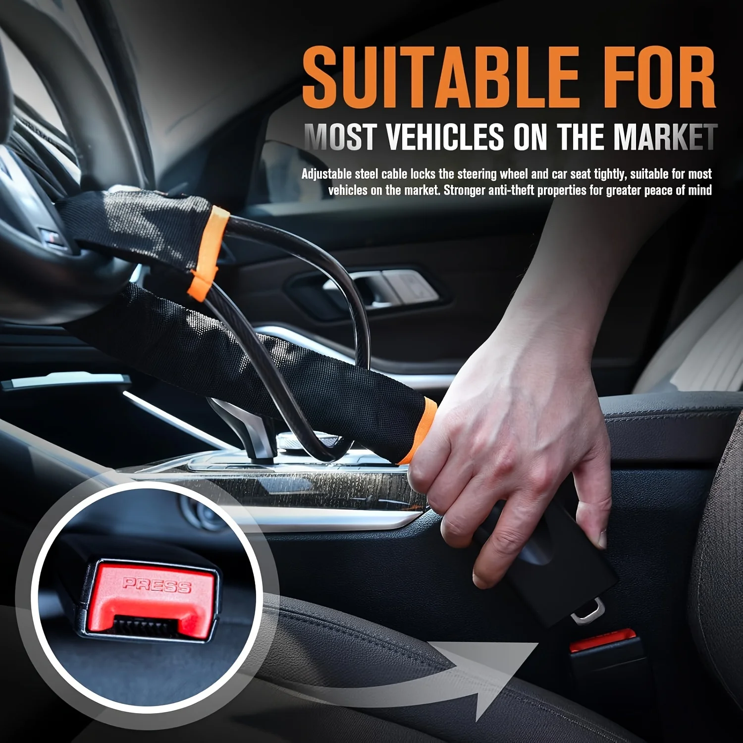 Universal Anti-Theft Steering Wheel Lock for Vehicles, Trucks, and SUVs