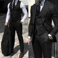 Men's Suits Slim Fit Wedding Peak Lapel Tuxedo Slim Fit 3-Pieces Blazer Pant Vest Suit High Quality Tuxedos for Wedding Business