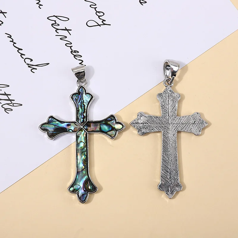 

Natural Shell Pendant Antique Inlaid Hemp Pattern Cross Shaped Abalone Shell for Making DIY Charm Necklace Jewelry Accessories