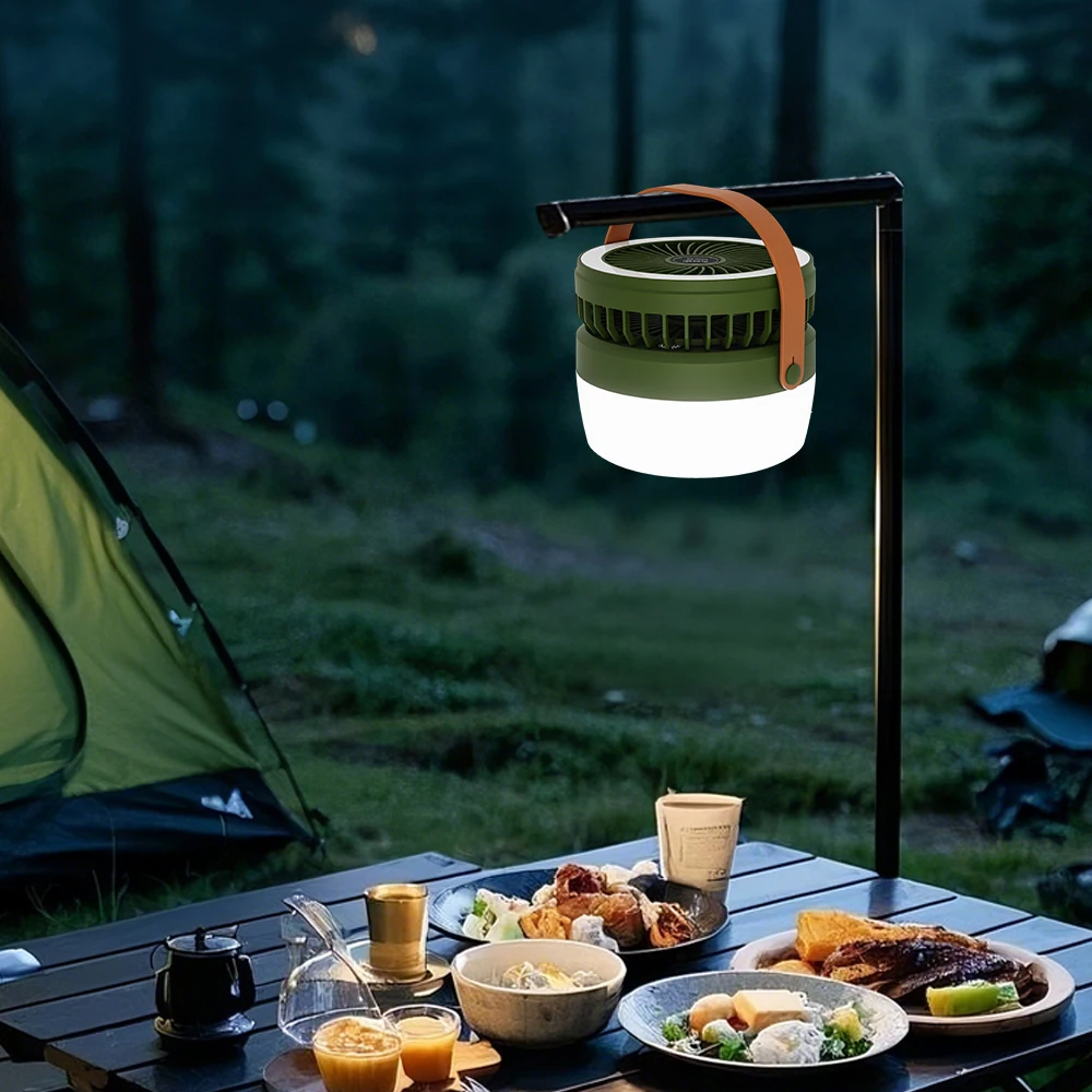 Outdoor Solar Fan Lantern Camping Lights 2-in-1 with Light