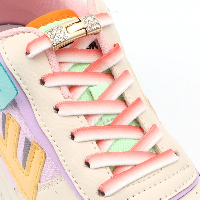 

Gradient Flat Shoe Laces Diamond Cross Locks Elastic Shoelaces Without Ties Quick on and off Lazy Shoes Lace Accessories