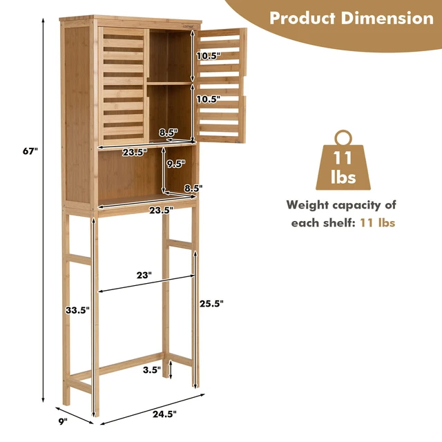 Over The Toilet Bathroom Storage Space Saver with Shelf - Costway