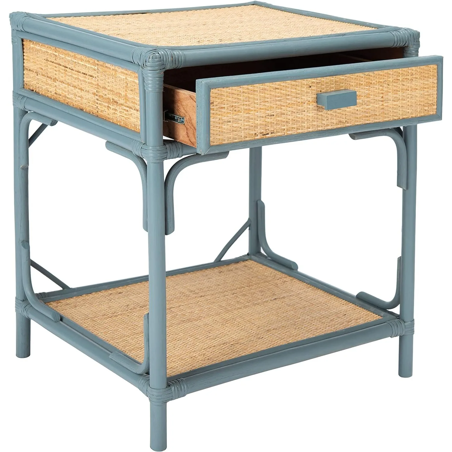 Safavieh Home Collection Roya Rattan 1-Drawer 1-Shelf Nightstand, Blue Grey/Natural 6