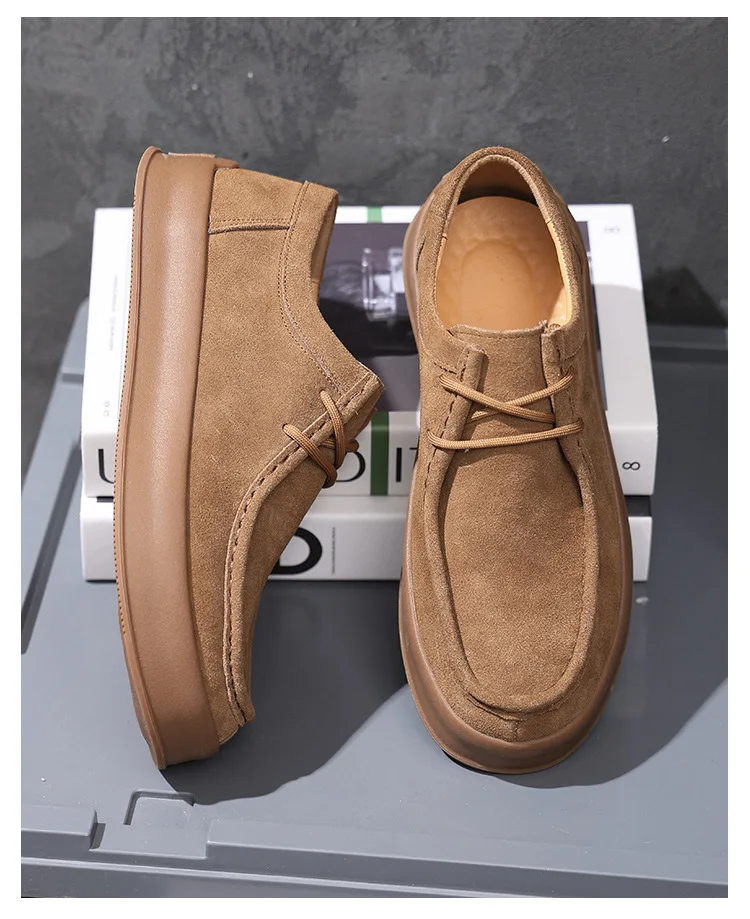 Men Cow Suede Casual Shoes Lace-up Thick Sole Classic Outdoor