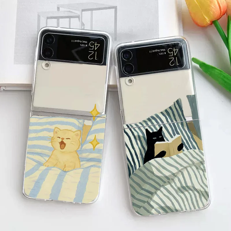 Whimsical Cartoon Cat Clear Phone Case - Foldable Cover with Cute Design