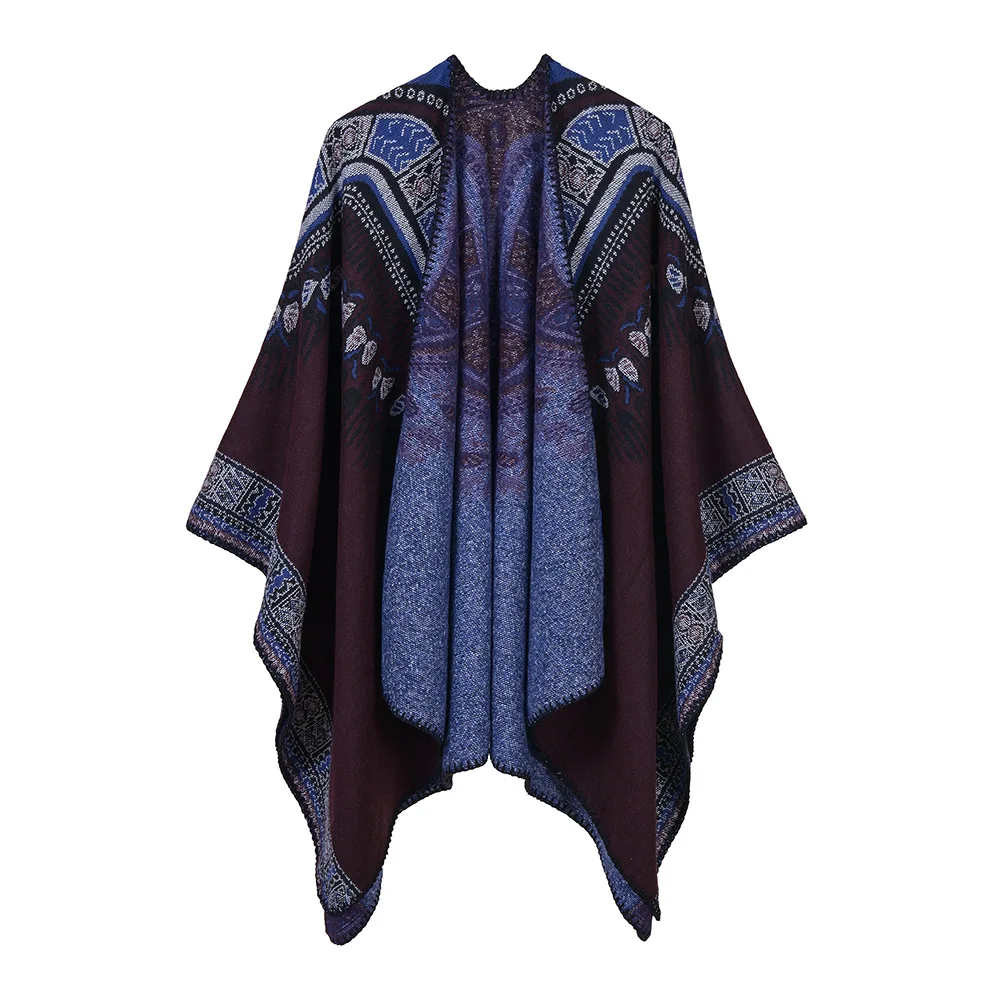 

2022 Women's New Abstract Pattern Thickened Split Dual-purpose Cape Cross-border Special Hot Selling Cape Ponchos P6