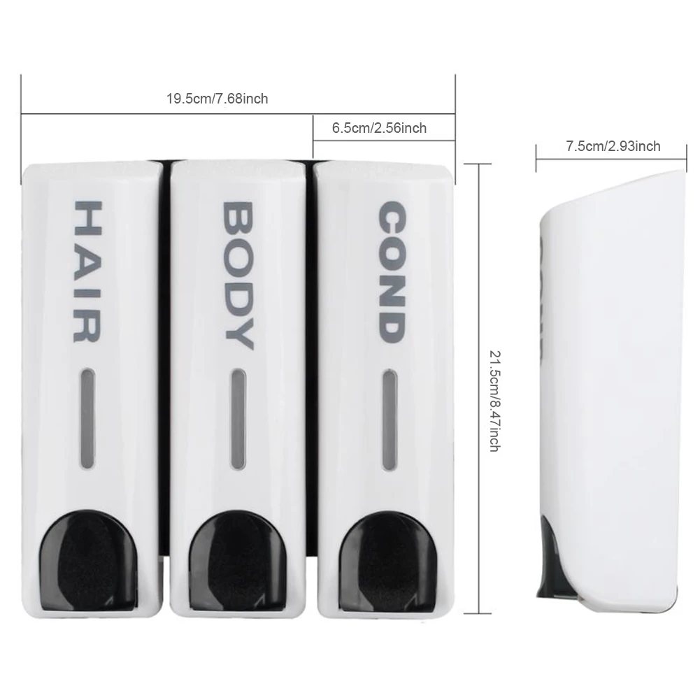 Triple 350ml Shampoo and Conditioner Dispenser Multi-Purpose Wall-Mount Heat-Resistant Large Capacity for Bathroom Accessories