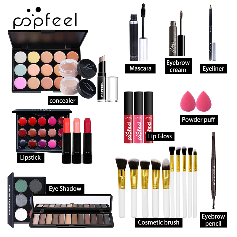 All In One Makeup Set (Eyeshadow, Ligloss, Lipstick, Brushes, Eyebrow, Concealer, Highlight) Cosmetic Bag Eye Shadow Kit Makeup Set Makeup Kit
